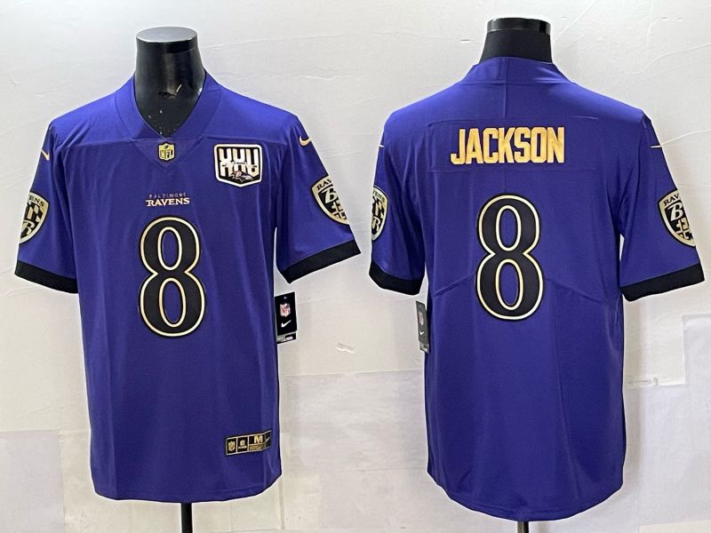 Men Baltimore Ravens #8 Jackson Purple gold Nike Limited NFL 2025 Jersey style 03->baltimore ravens->NFL Jersey